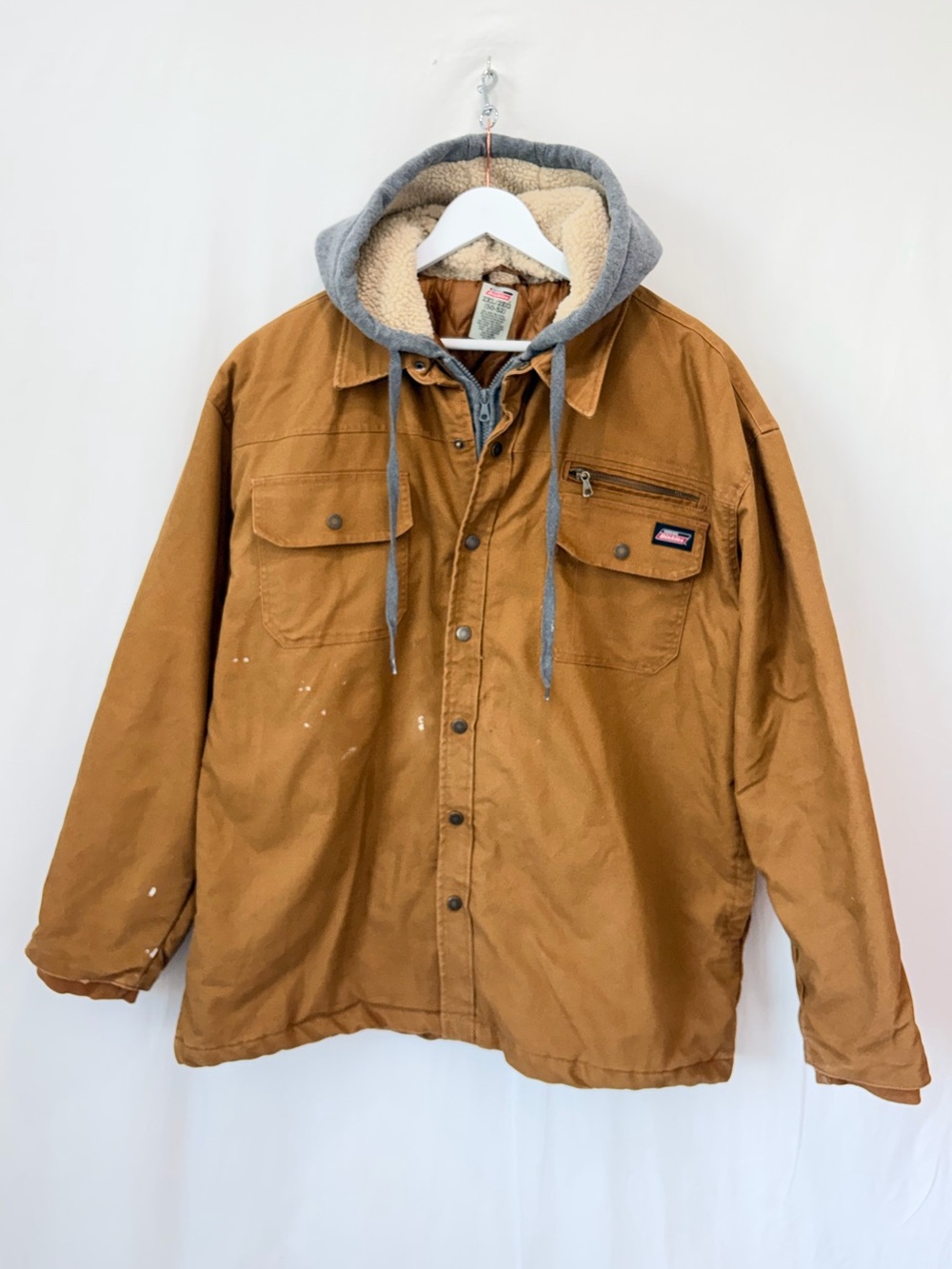 Dickies Workman Brown Canvas Duck Jacket Hooded Chore Barn Utility Coat 2XL Y2k